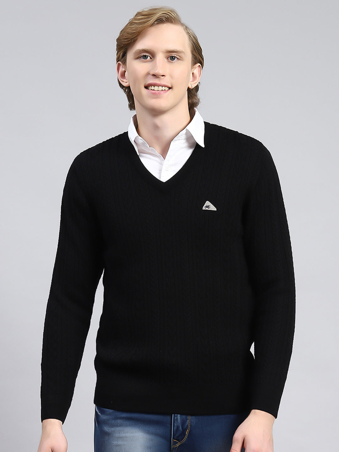 Men Black Self Pullover