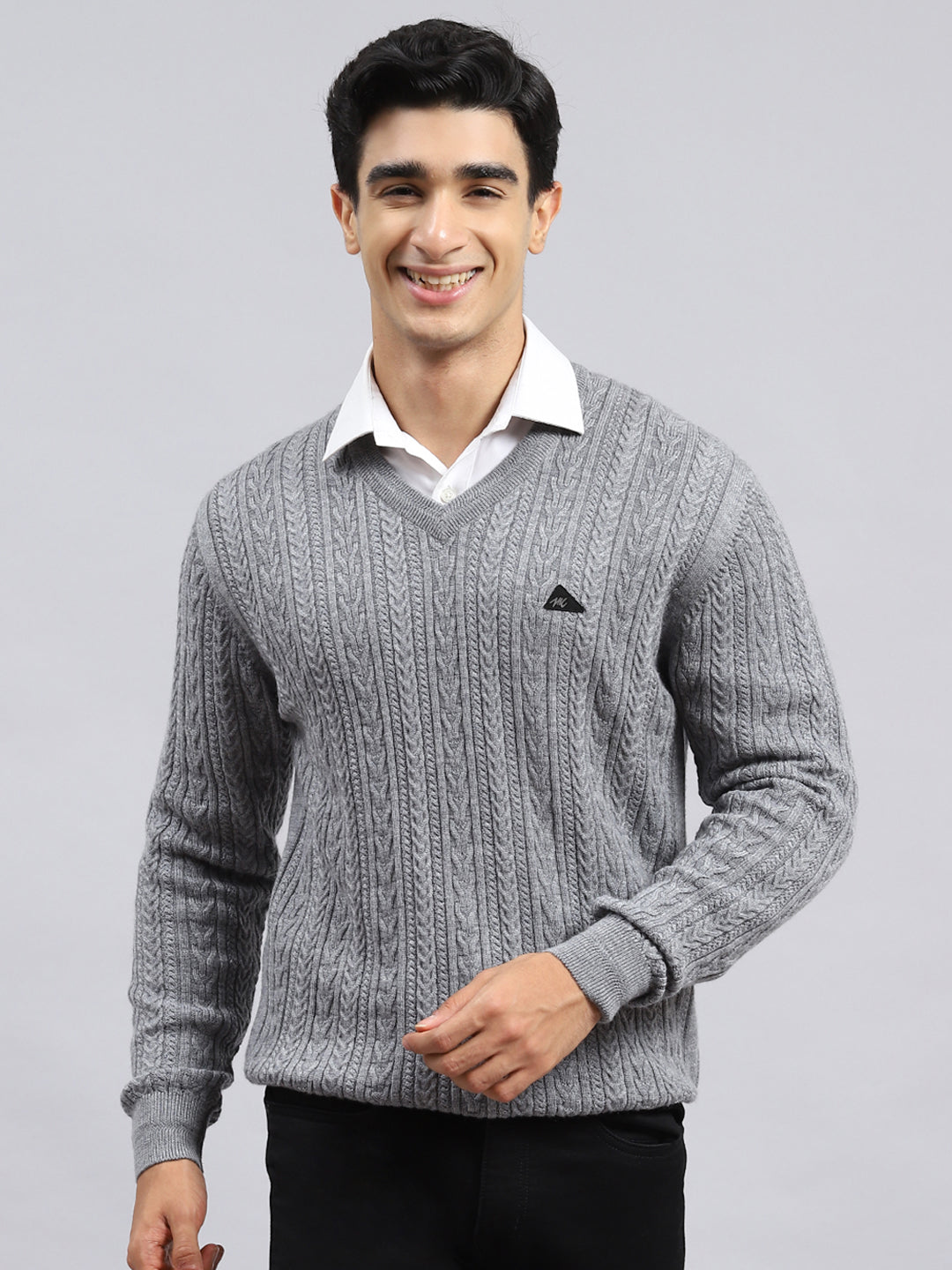 Men Grey Self Pullover