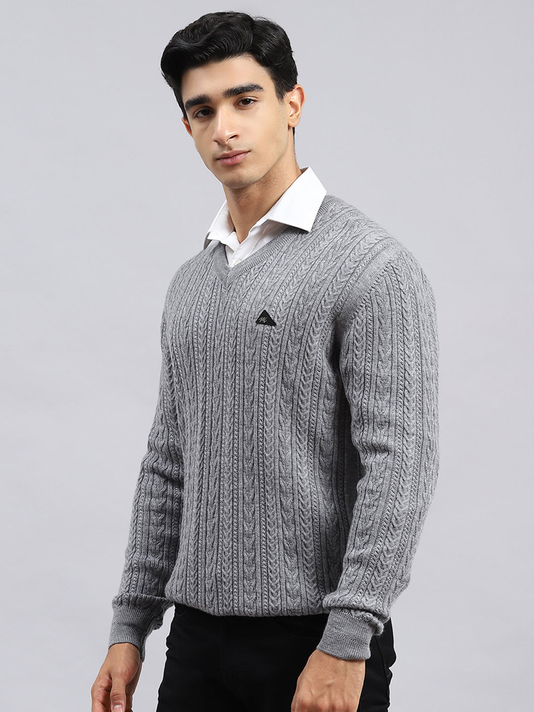 Men Grey Self Pullover