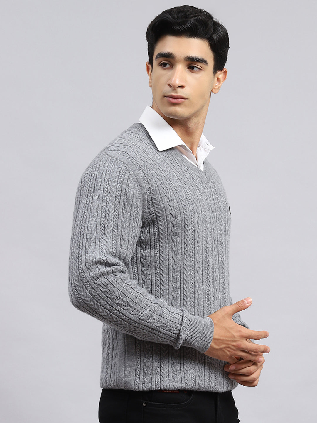 Men Grey Self Pullover