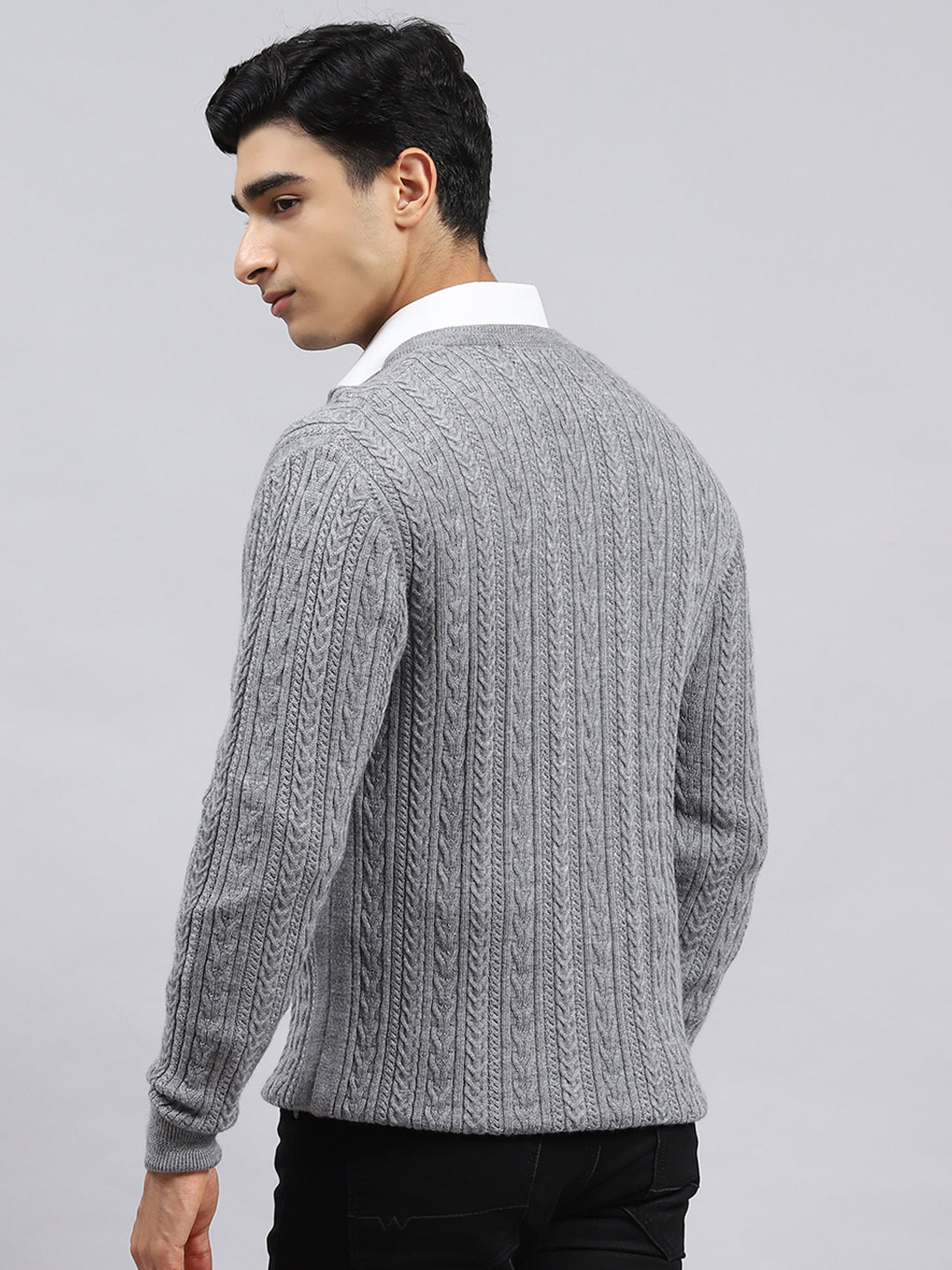 Men Grey Self Pullover