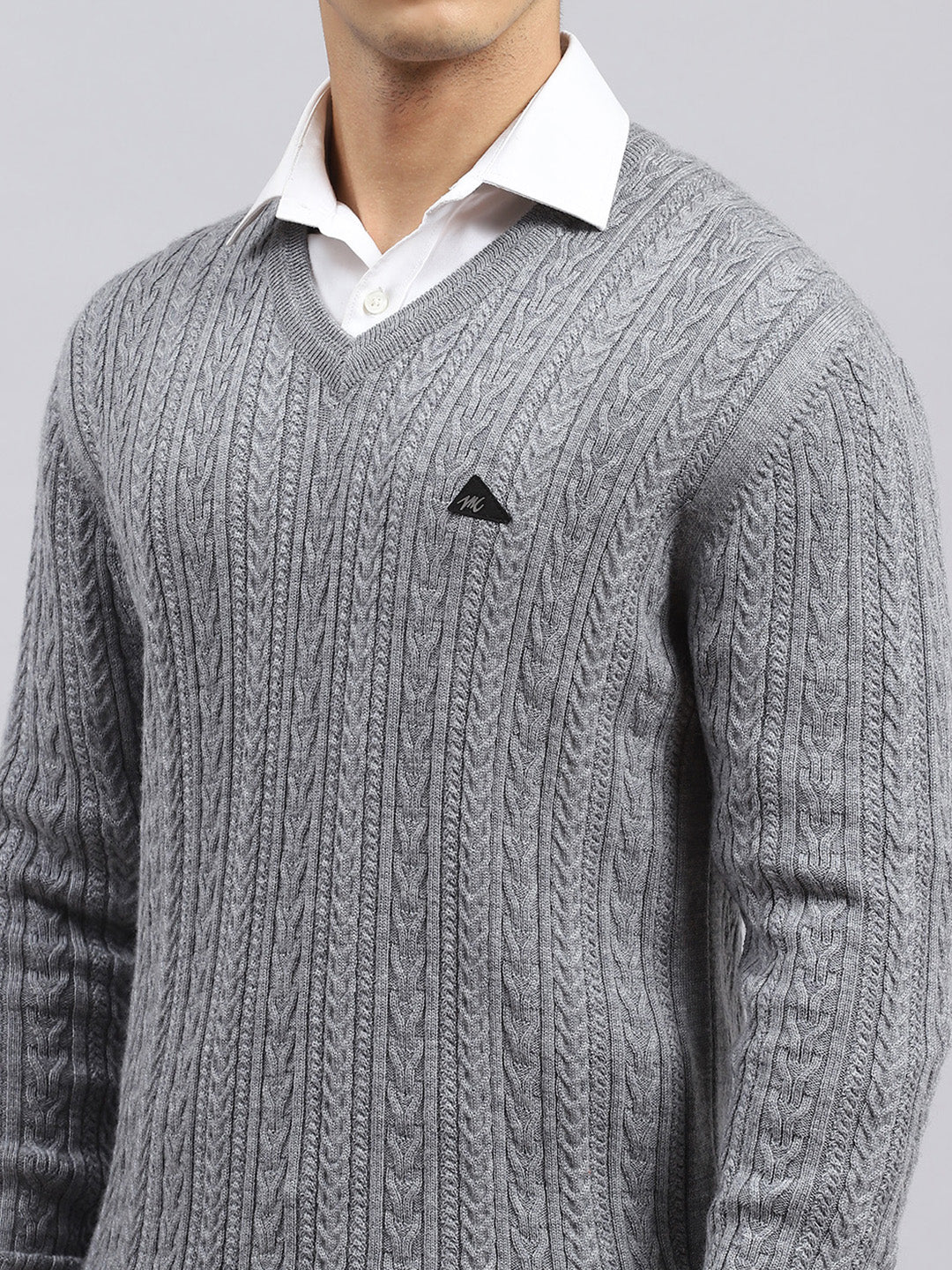 Men Grey Self Pullover