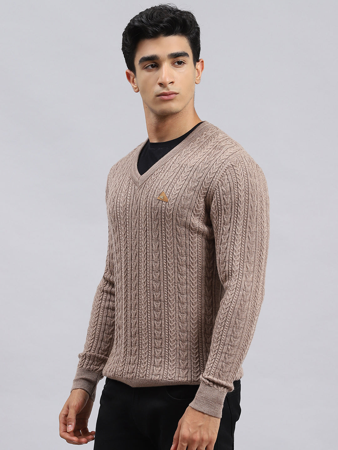 Men Beige Self Pullover