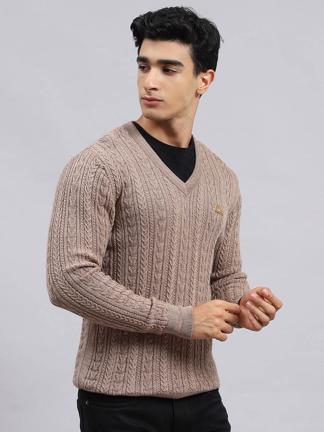 Men Beige Self Pullover