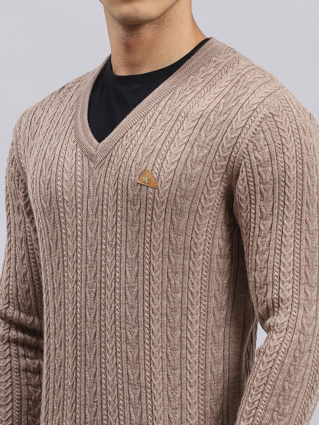 Men Beige Self Pullover