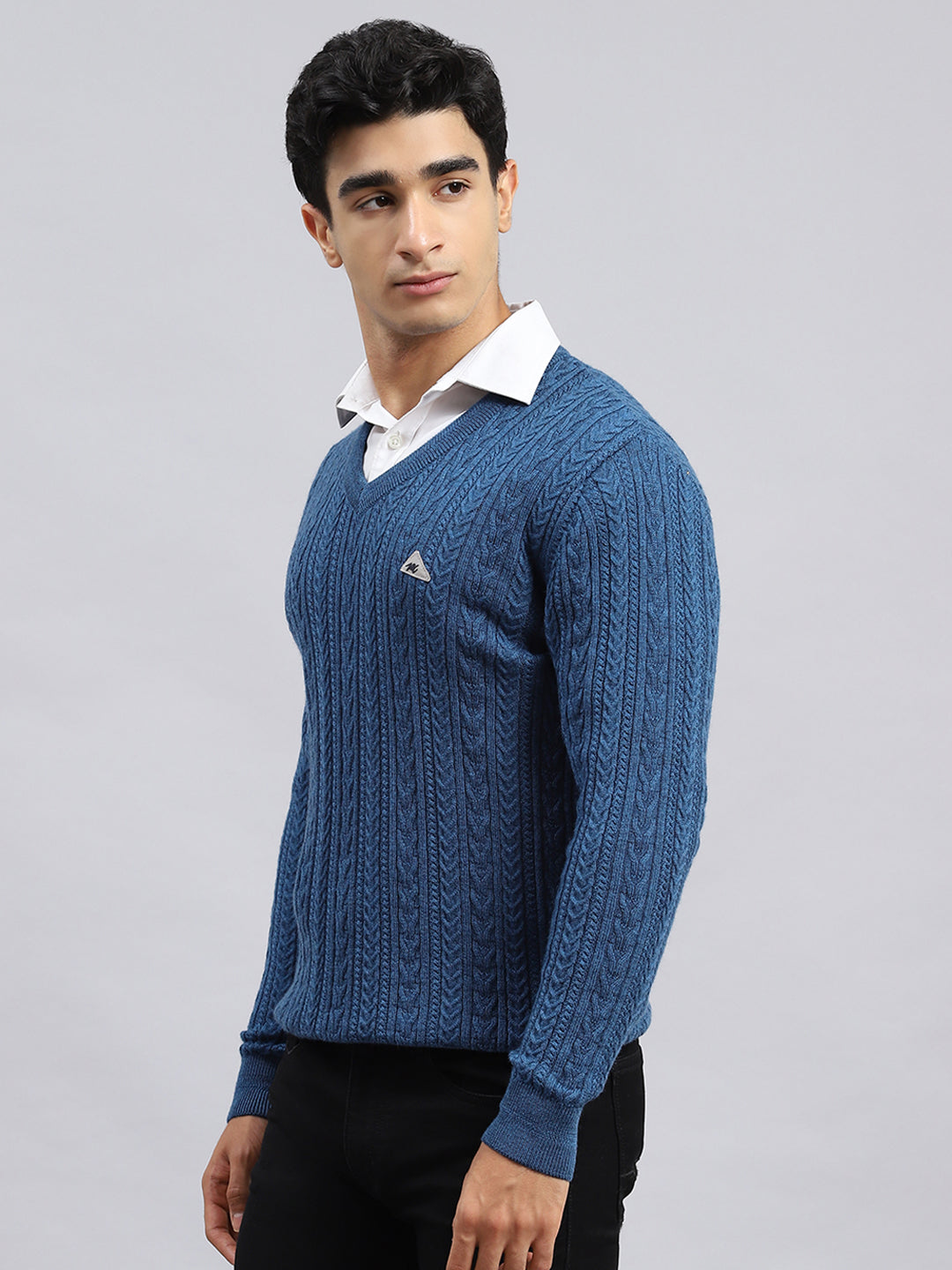 Men Blue Self Pullover