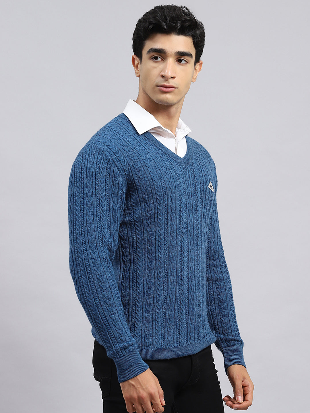 Men Blue Self Pullover