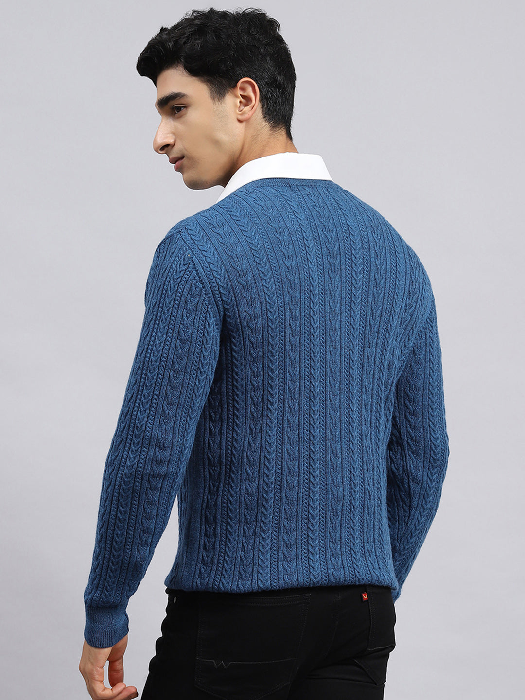 Men Blue Self Pullover