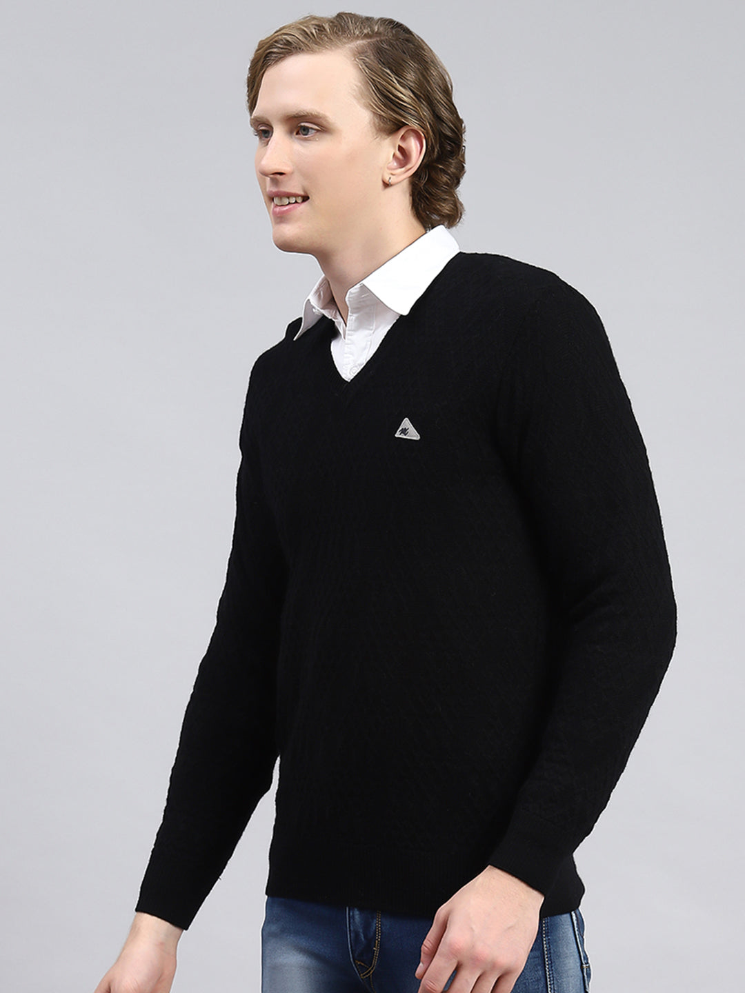 Men Black Self Pullover