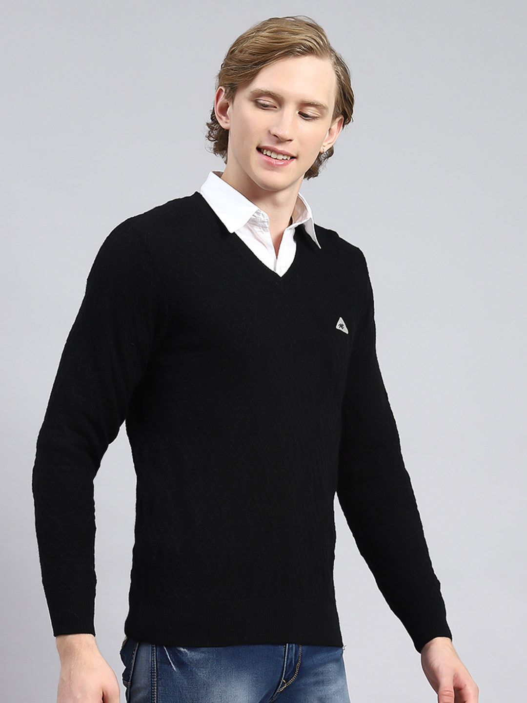 Men Black Self Pullover