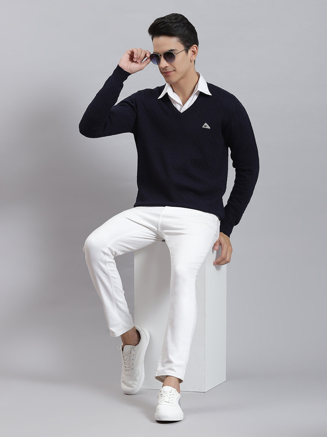 Combo Shirt Jumper Dresses Crew Neck Sweater Collared Shirt