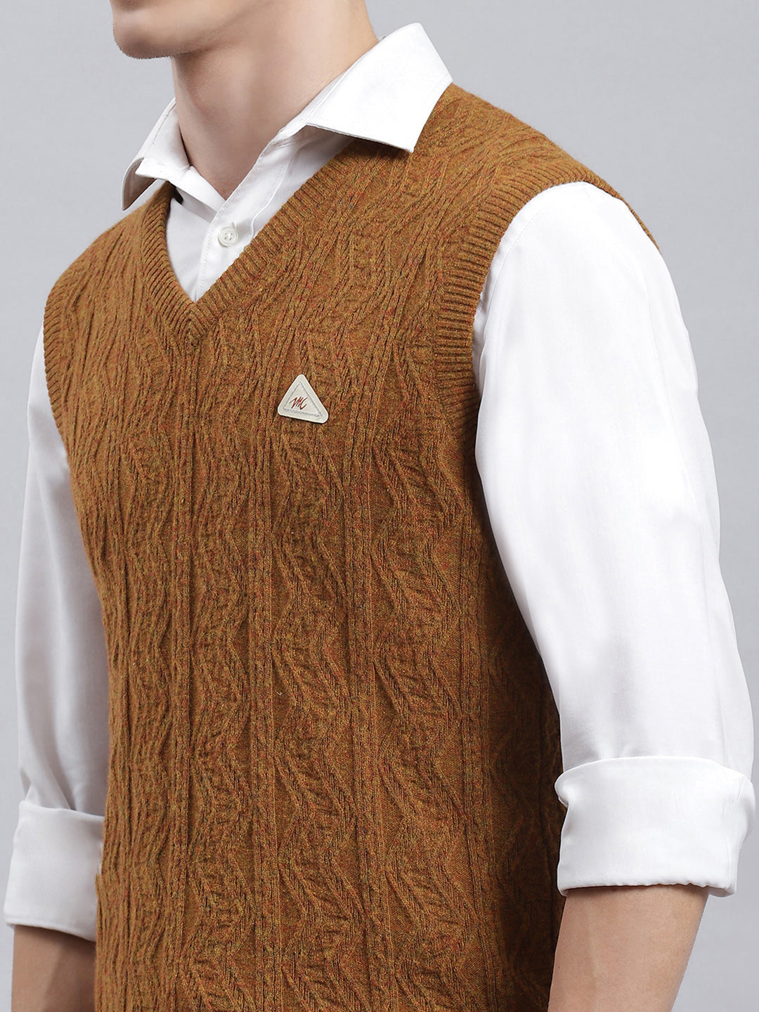 Men Mustard Self Sweater