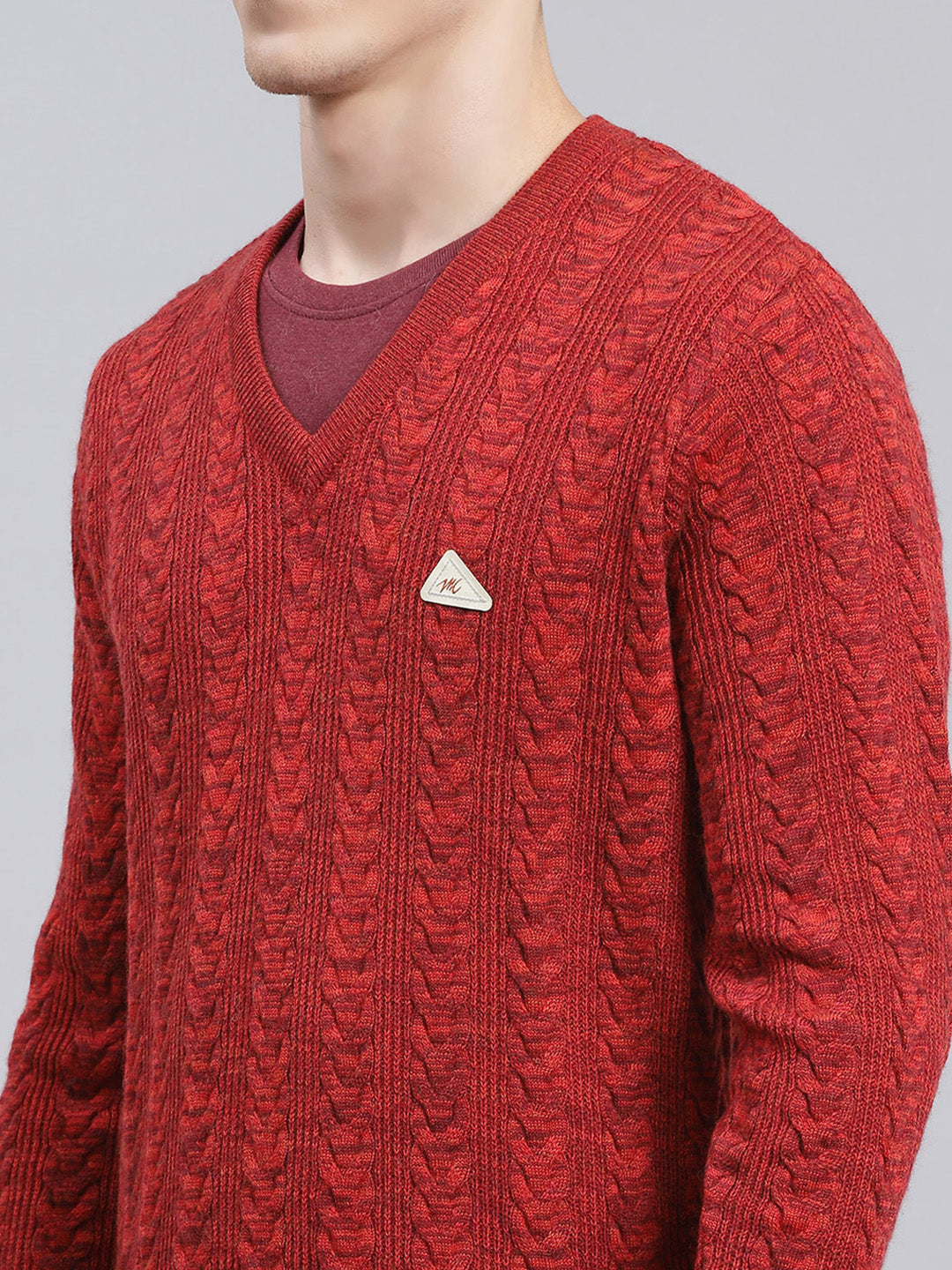 Men Maroon Self Design Wool blend Pullover