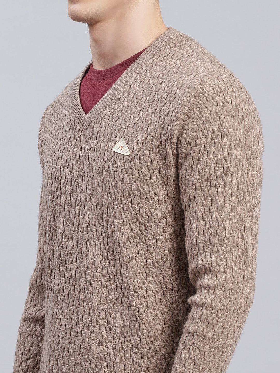 Men Light Brown Self Design Wool blend Pullover