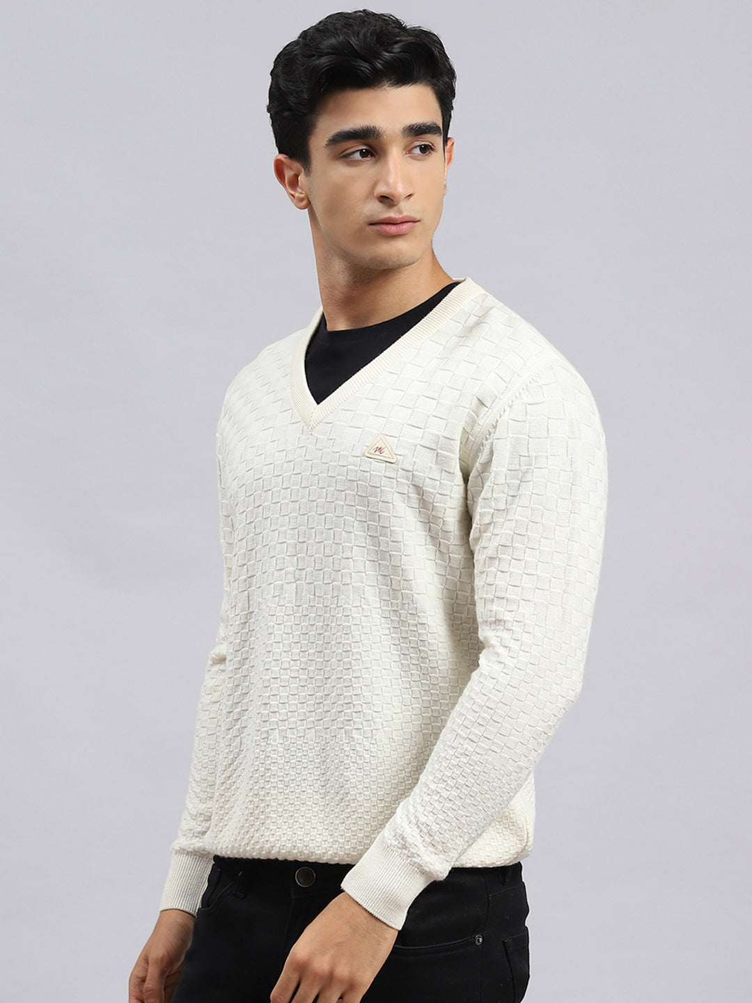 Men Off White Self Pullover