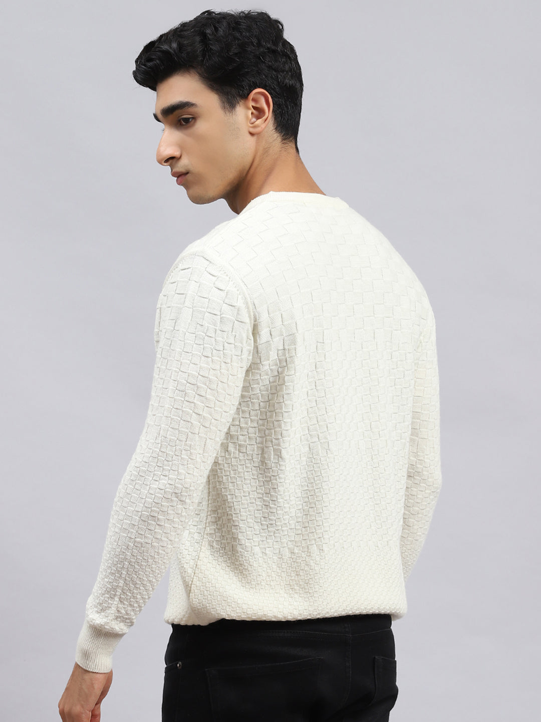 Men Off White Self Pullover