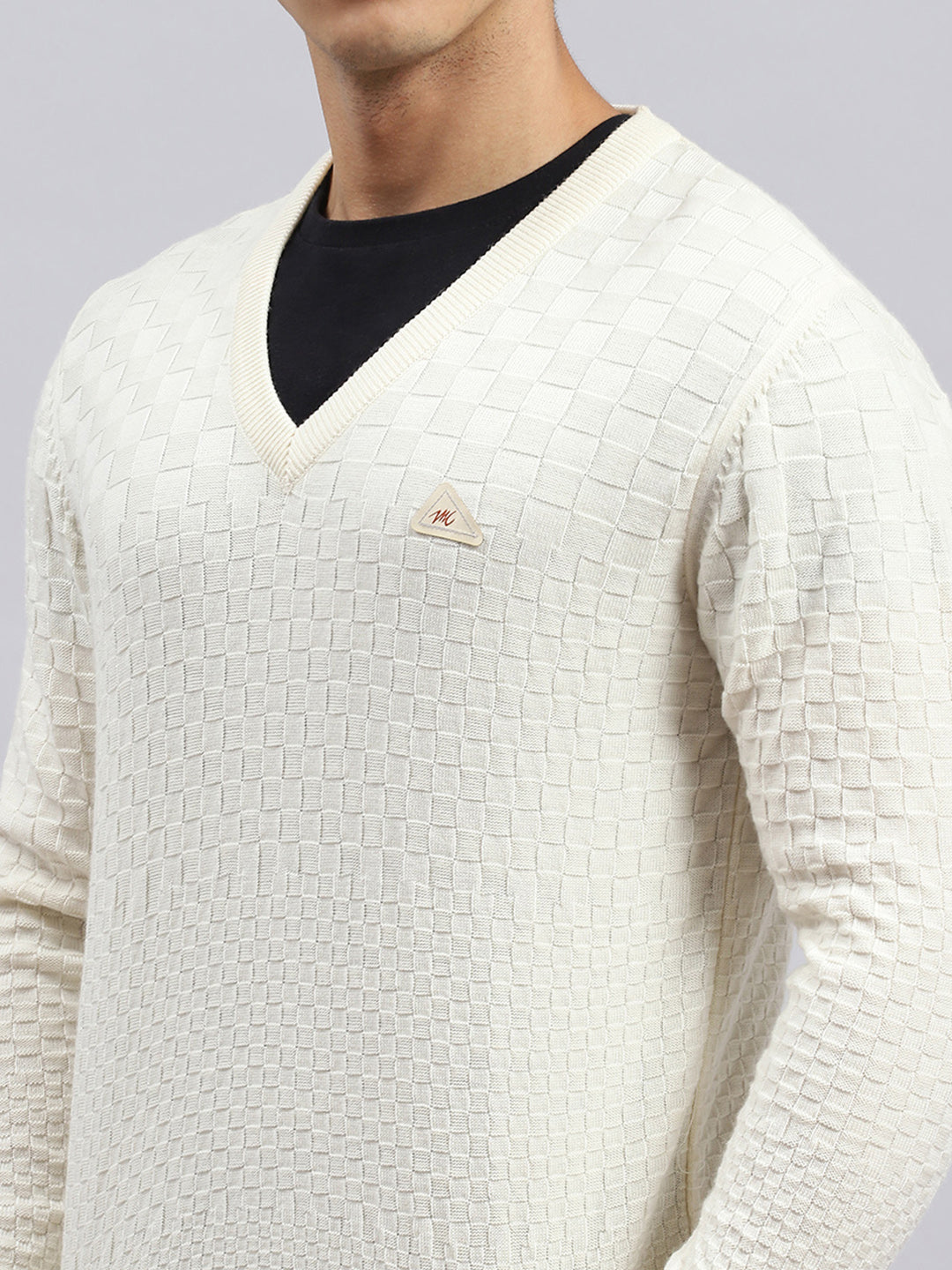 Men Off White Self Pullover