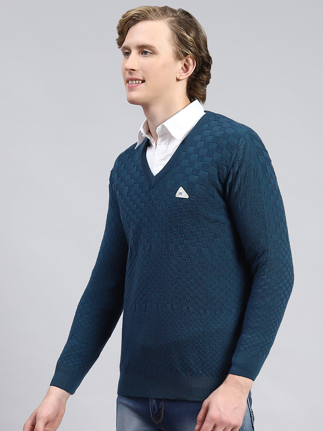 Men Blue Self Pullover