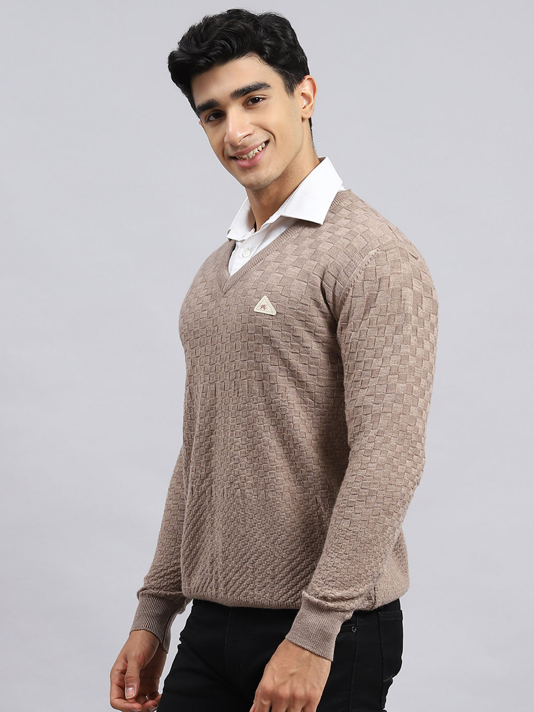 Men Brown Self Pullover