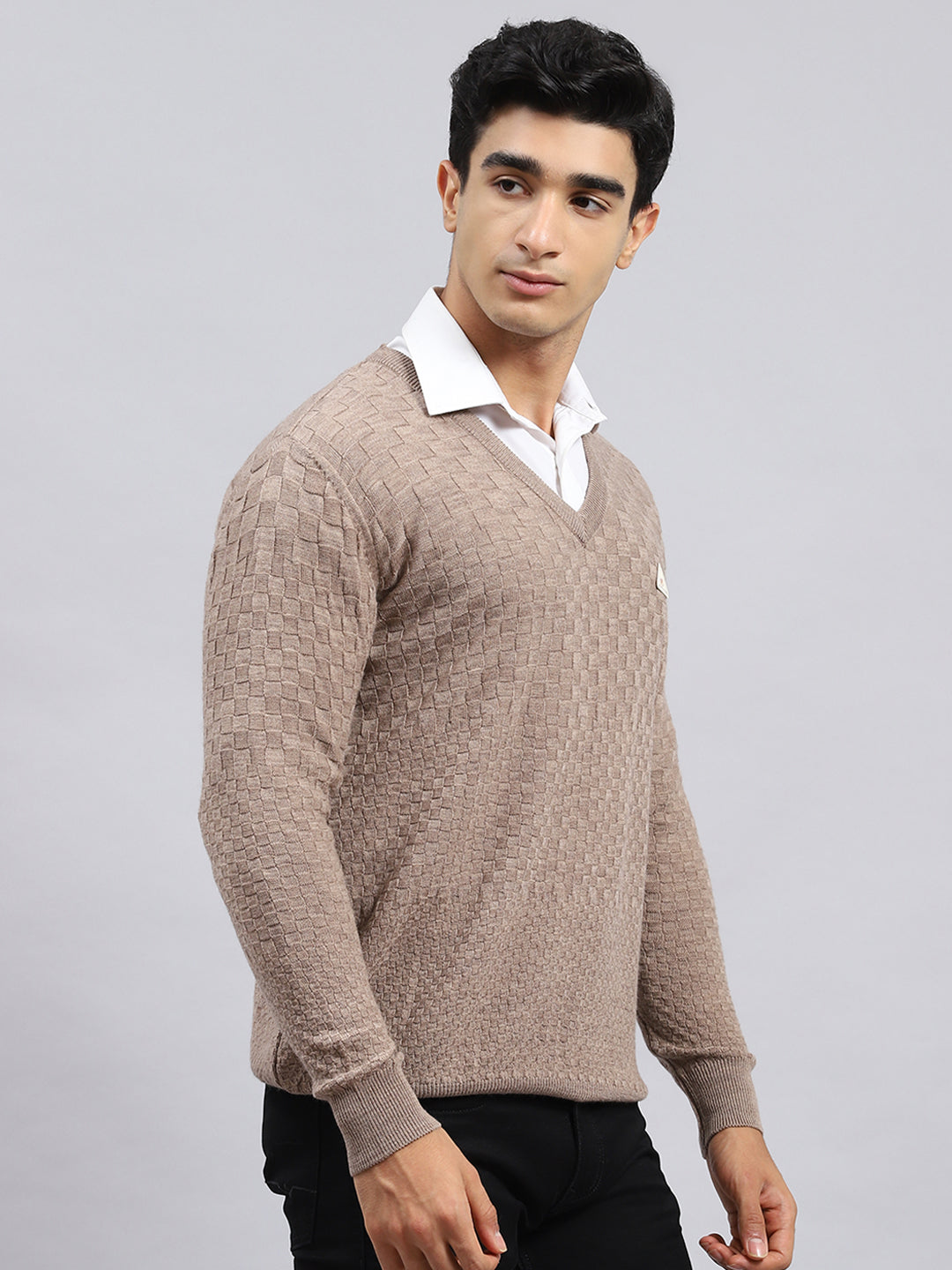 Men Brown Self Pullover