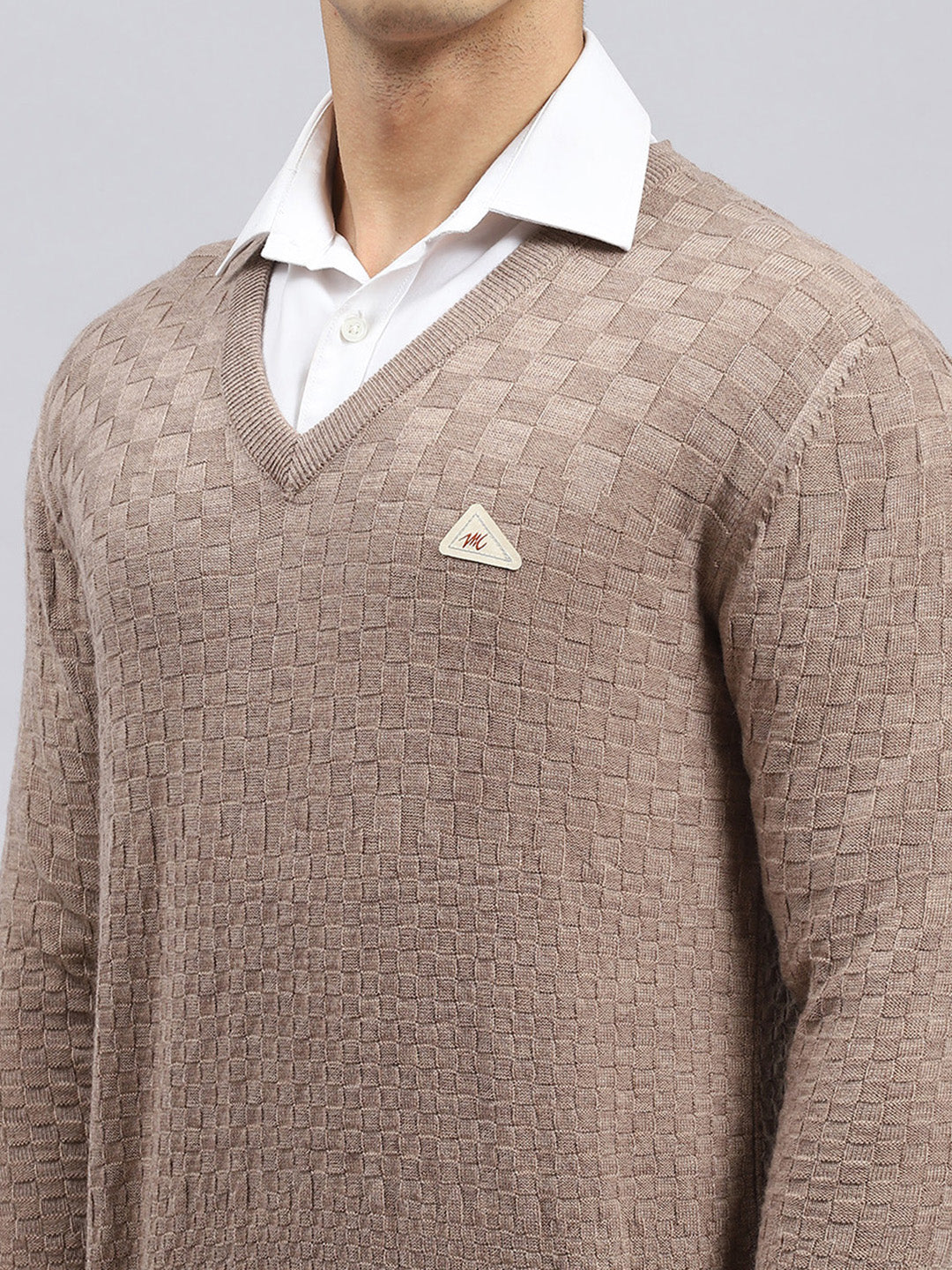 Men Brown Self Pullover