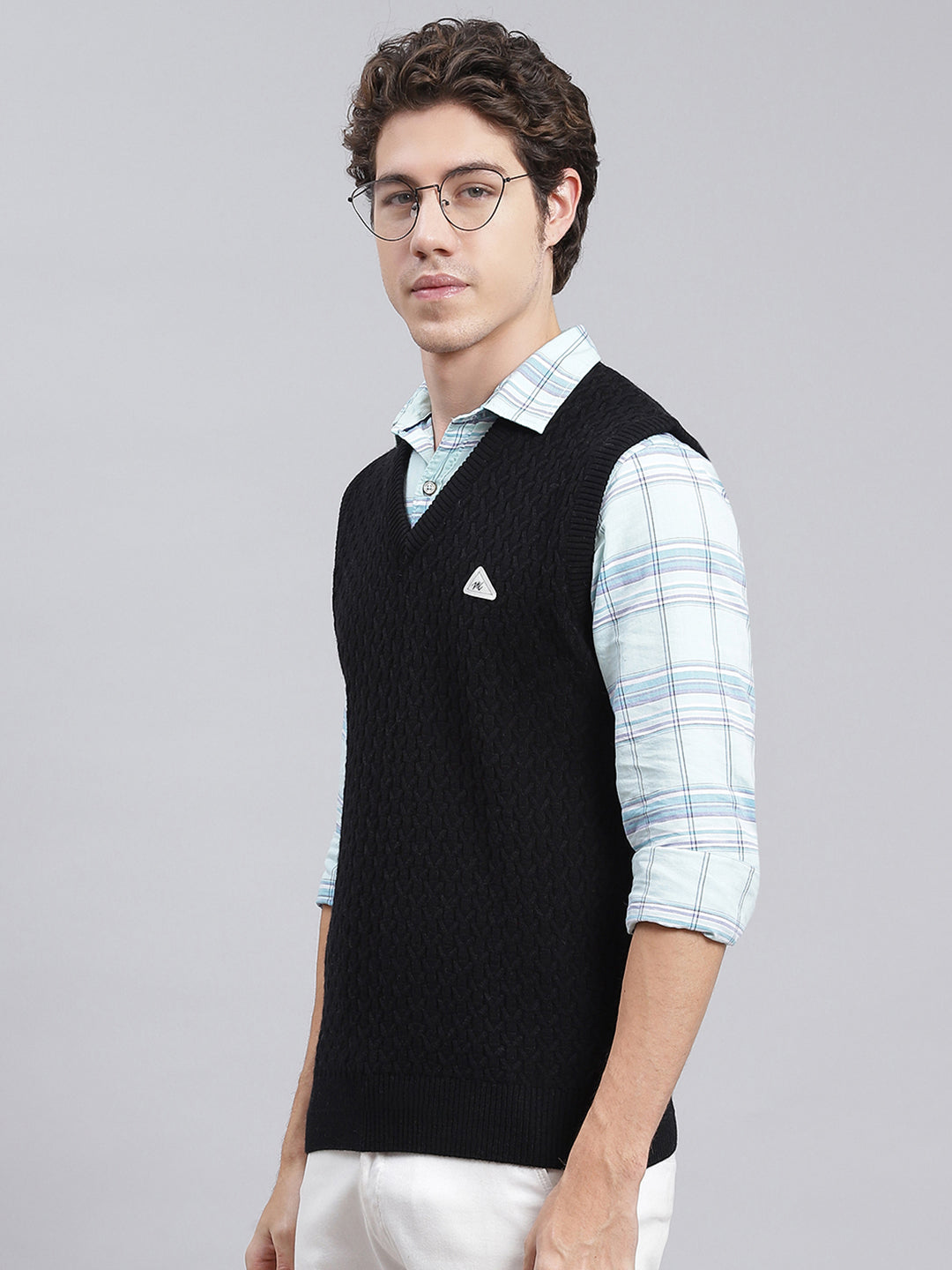 Men Black Self Design Wool blend Sweater