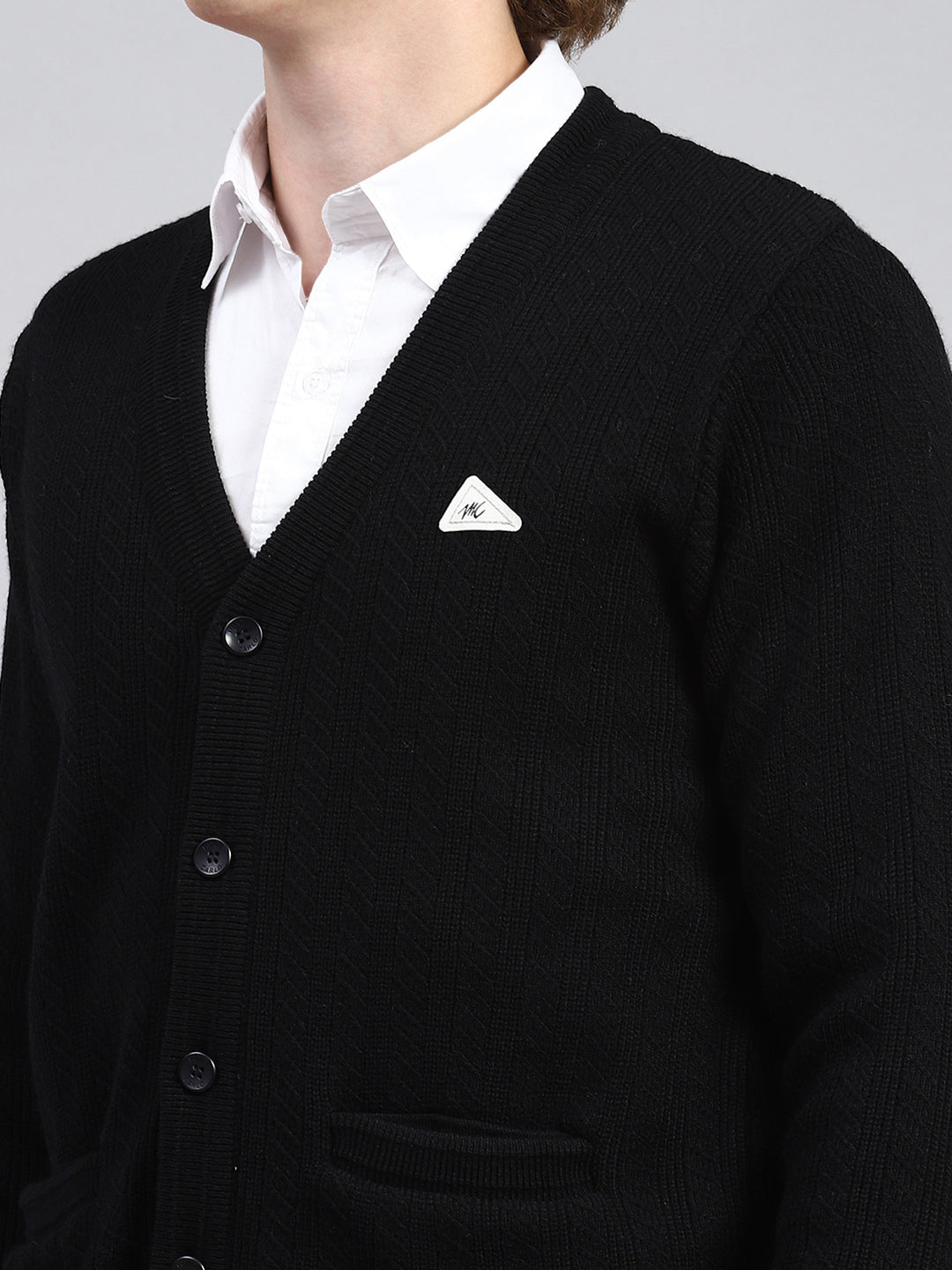 Men Black Self Cardigan