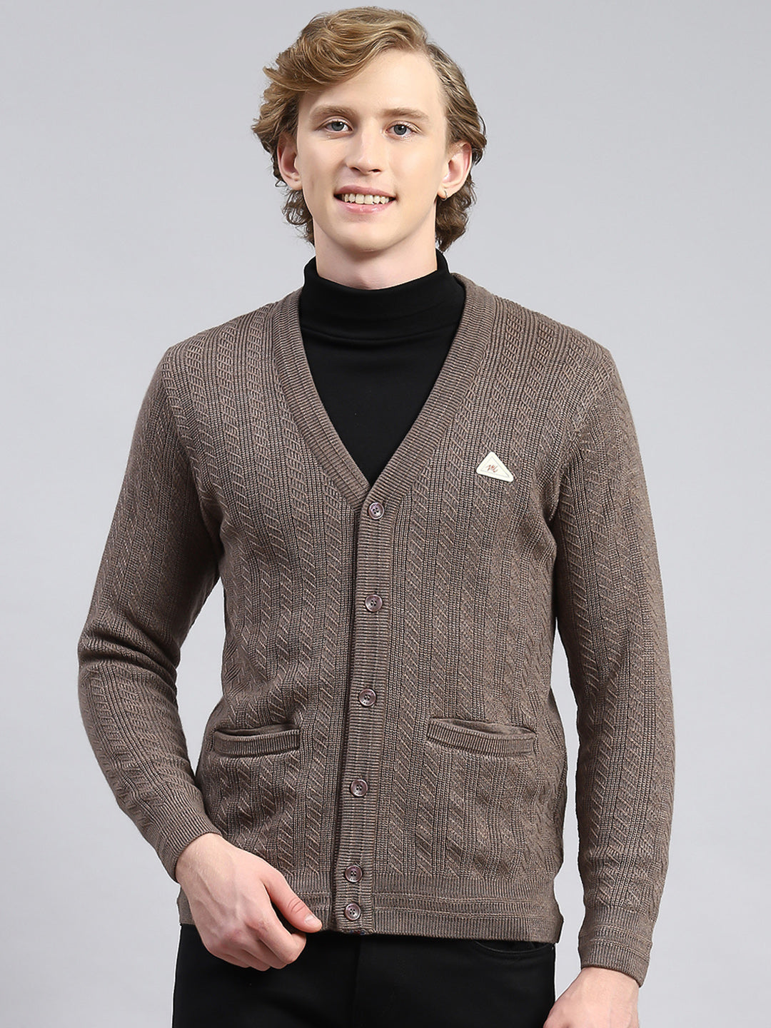 Men Brown Self Cardigan