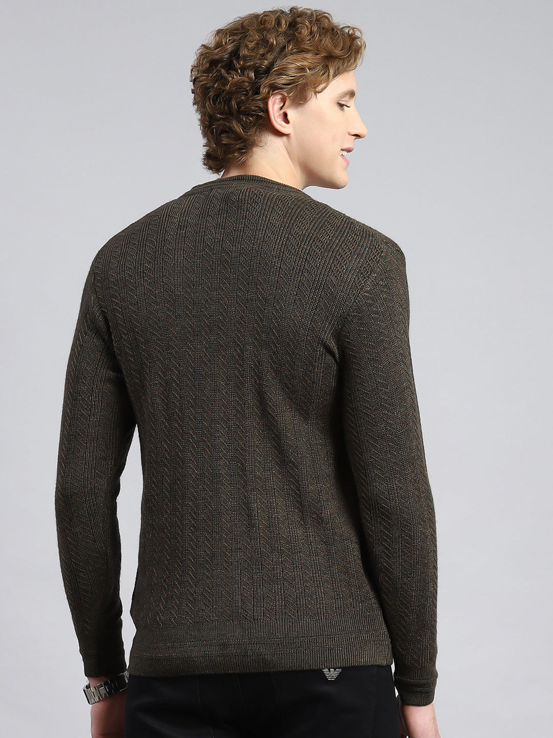 Men Green Self Cardigan