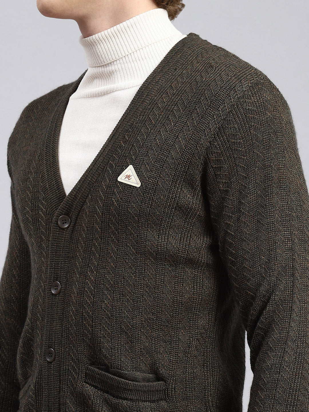 Men Green Self Cardigan