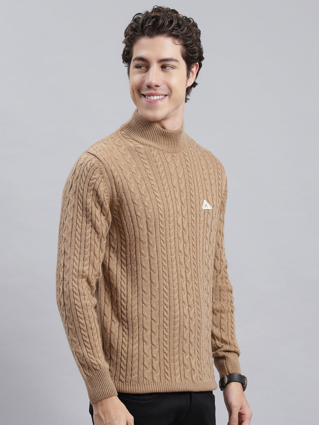 Men Brown Self Pullover