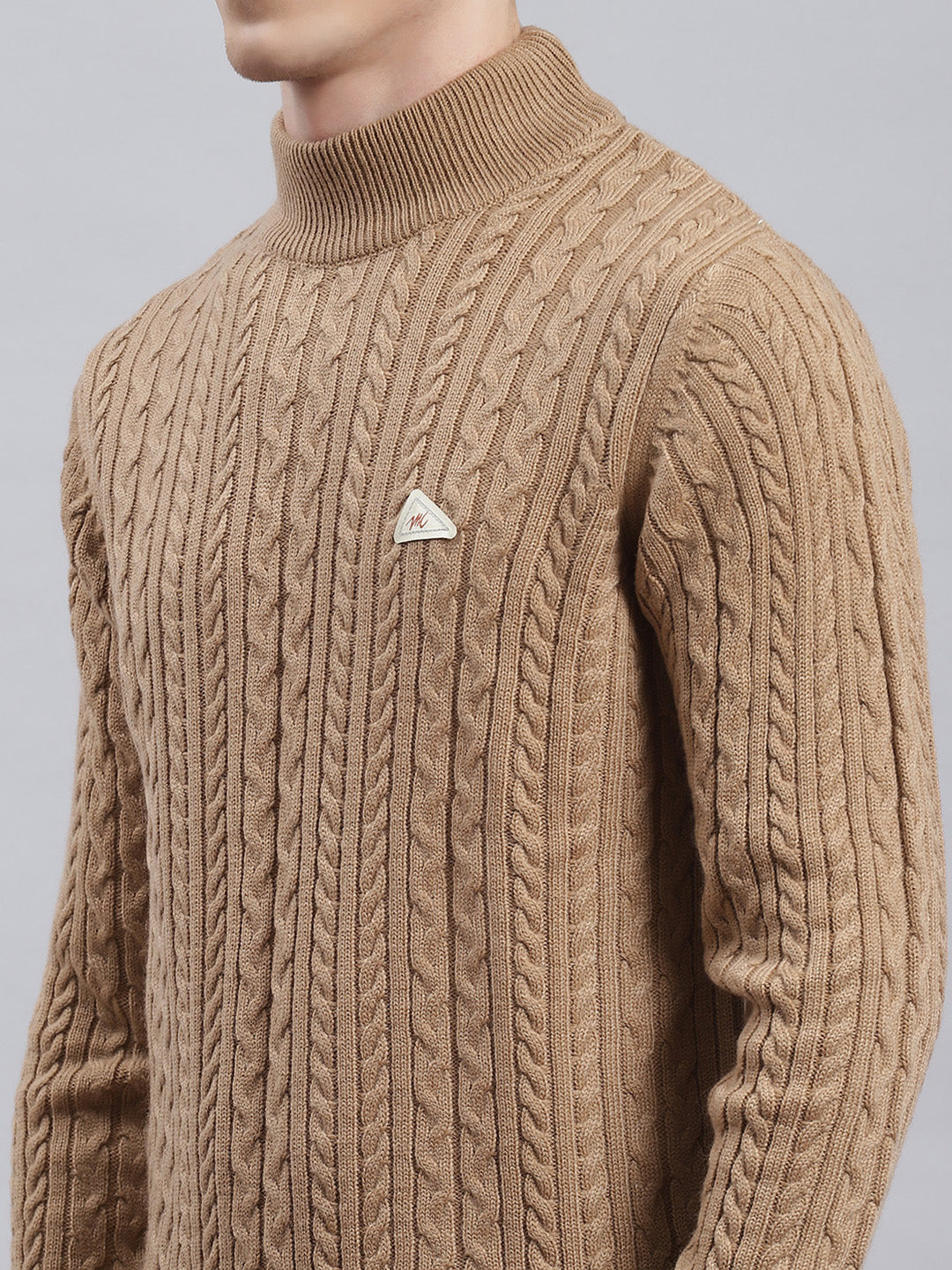Men Brown Self Pullover