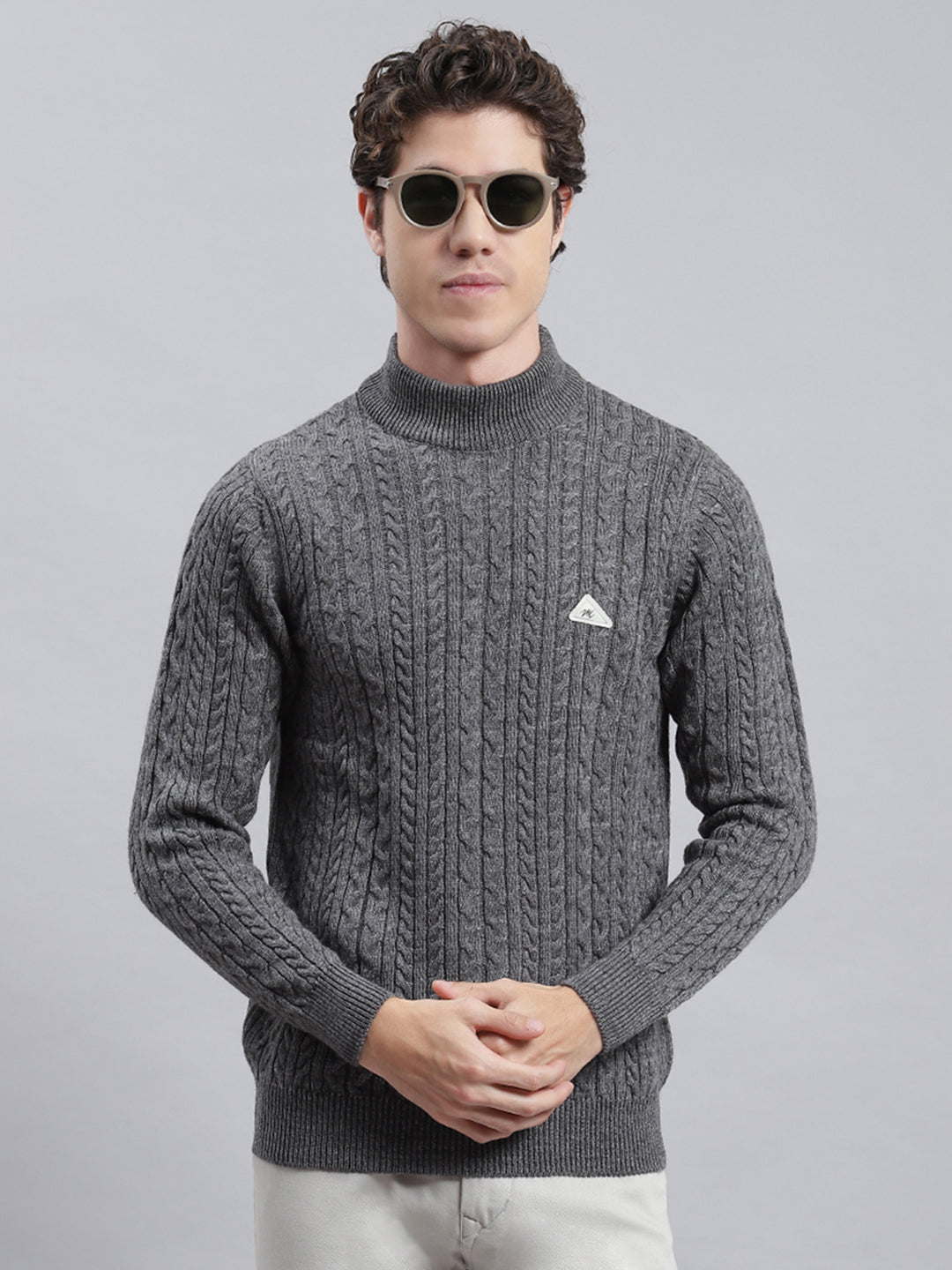 Men Grey Self Pullover