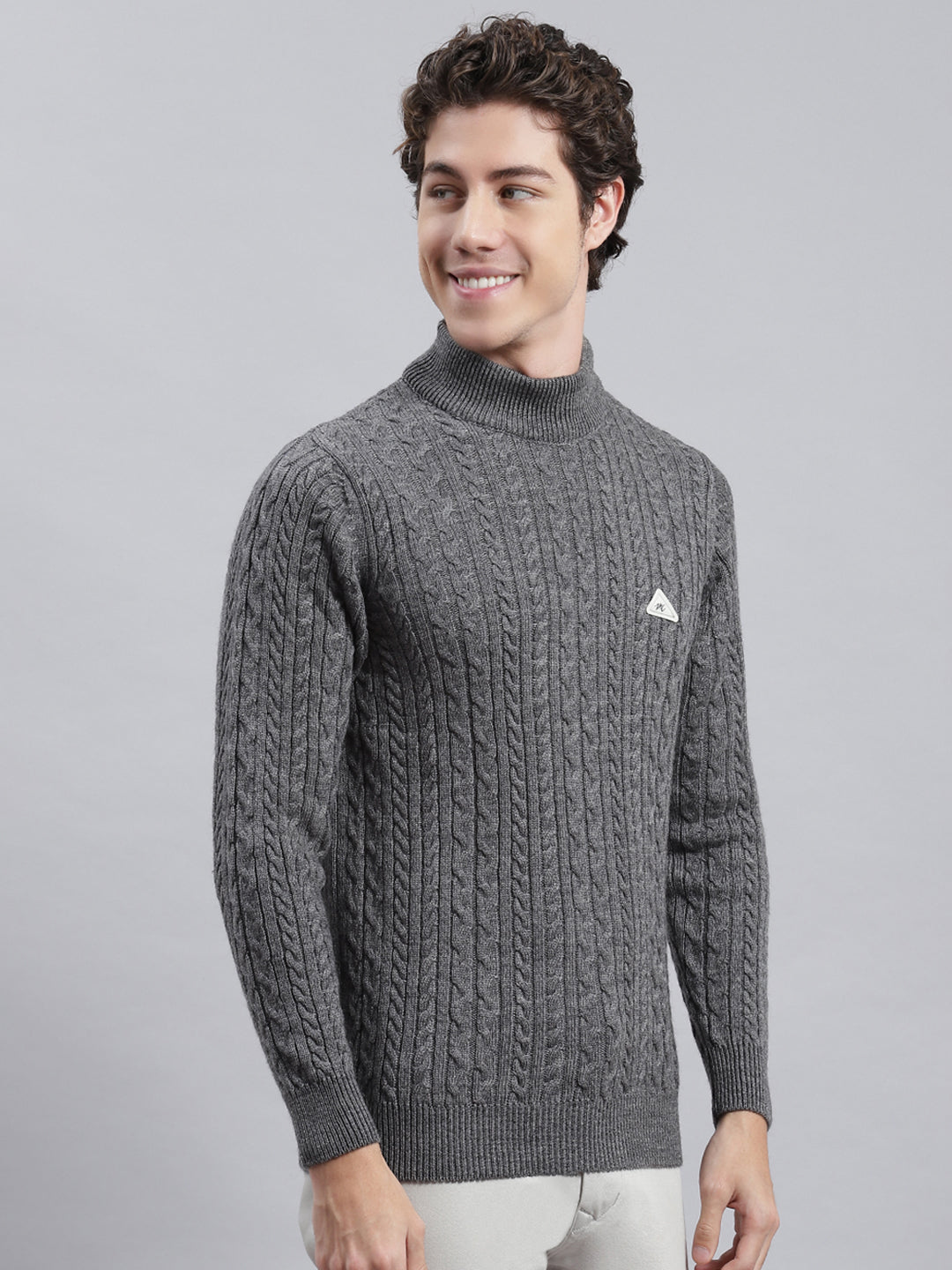 Men Grey Self Pullover