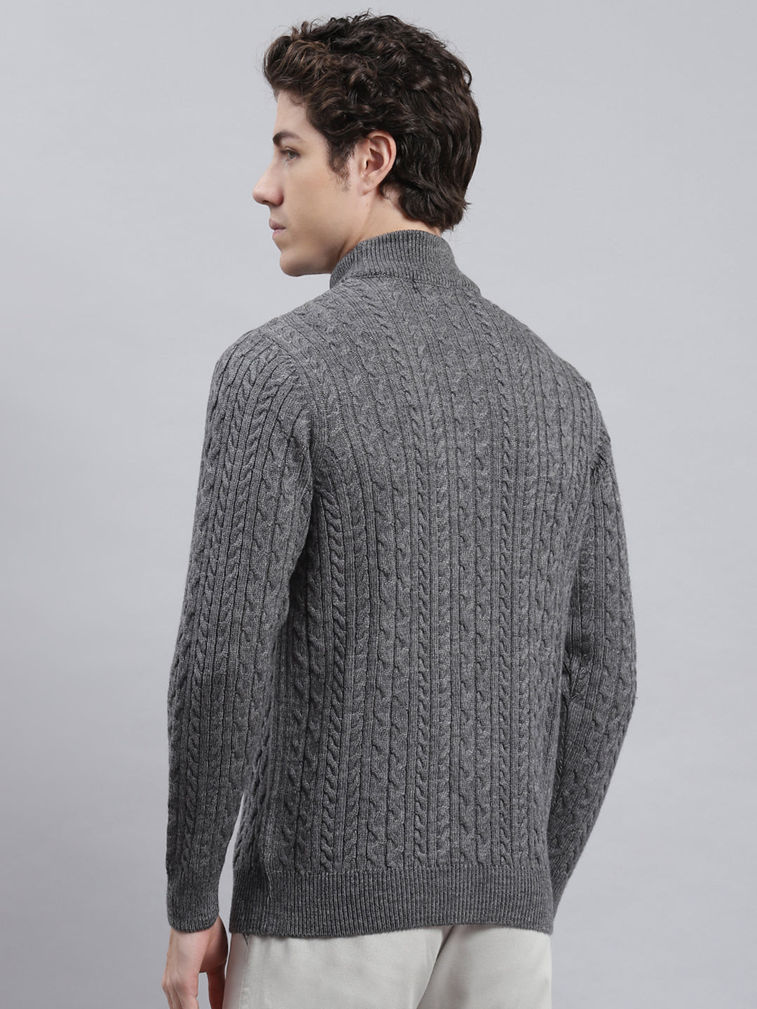 Men Grey Self Pullover