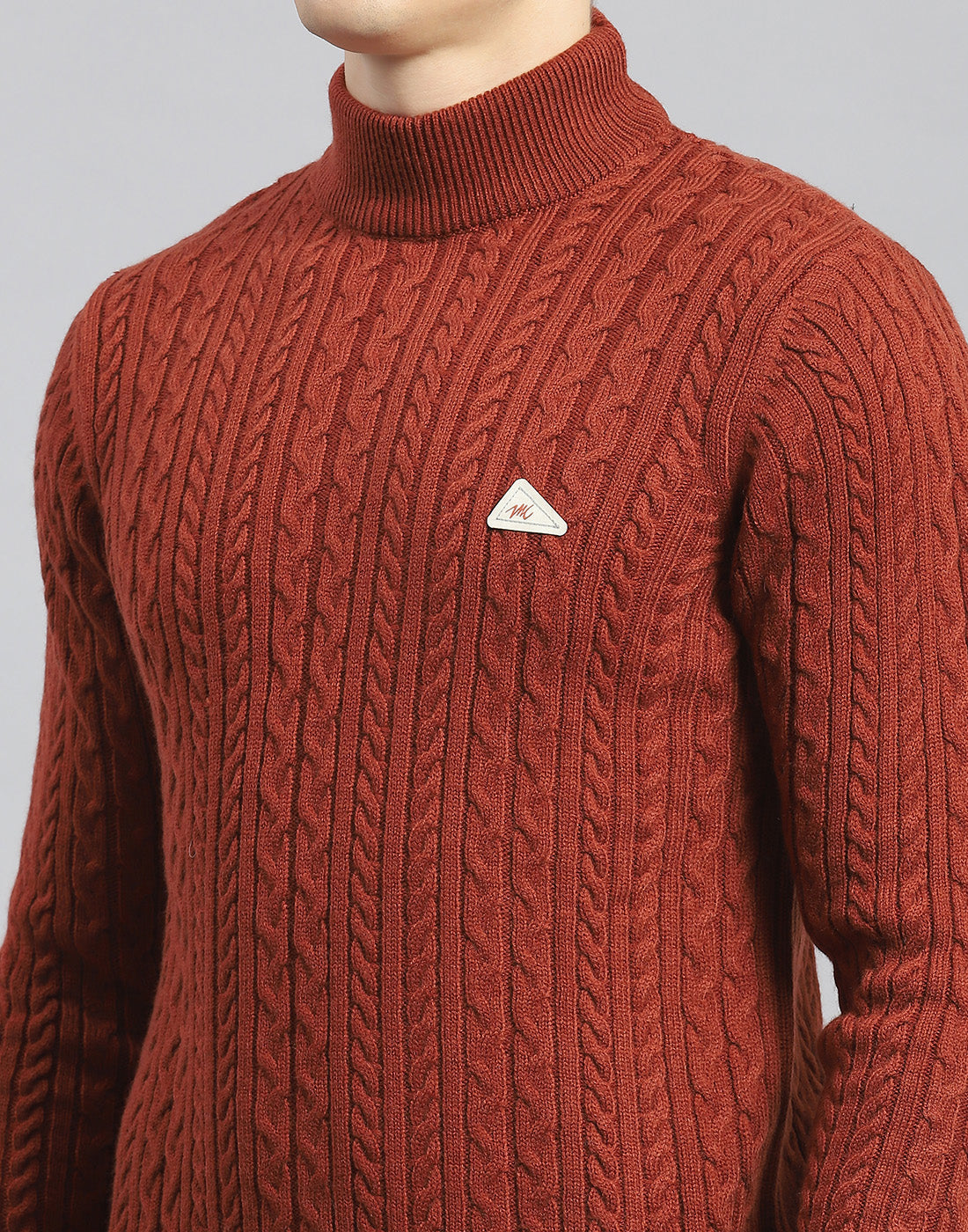 Men Rust Self Design T Neck Full Sleeve Pullover