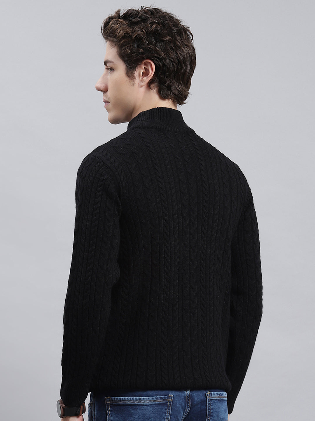 Men Black Self Pullover