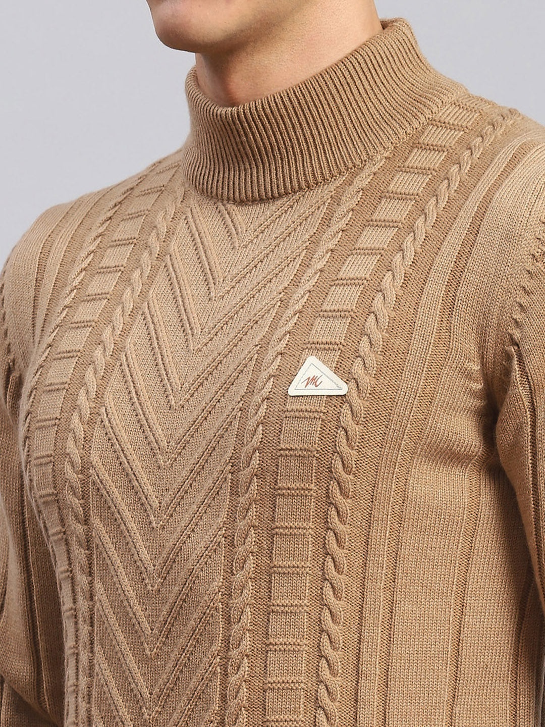 Men Brown Self Design Wool blend Pullover