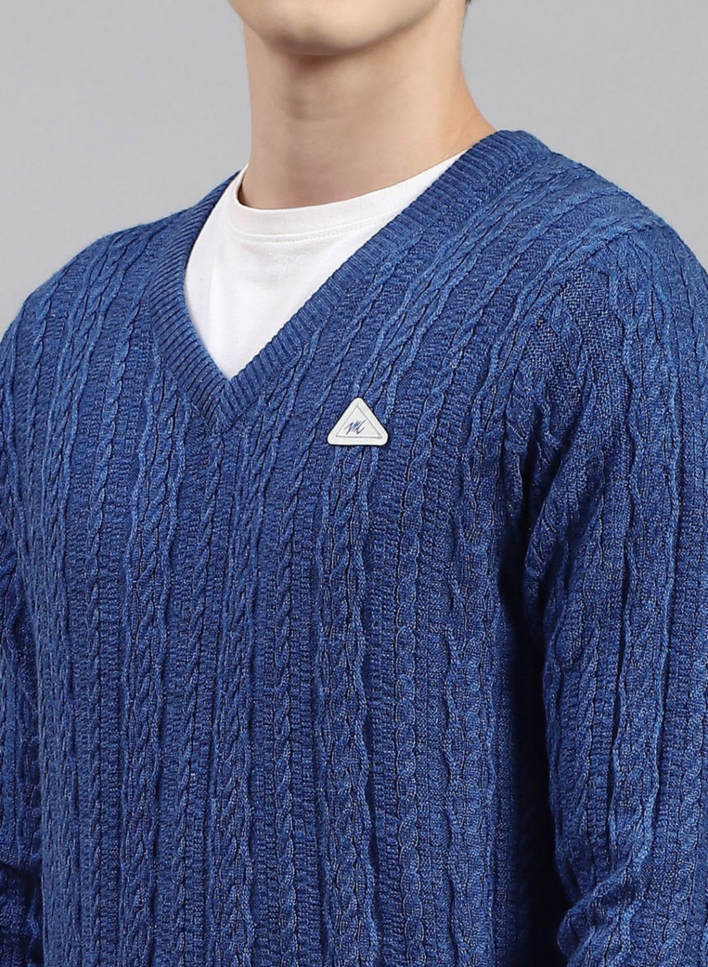 Men Blue Self Design Wool blend Pullover
