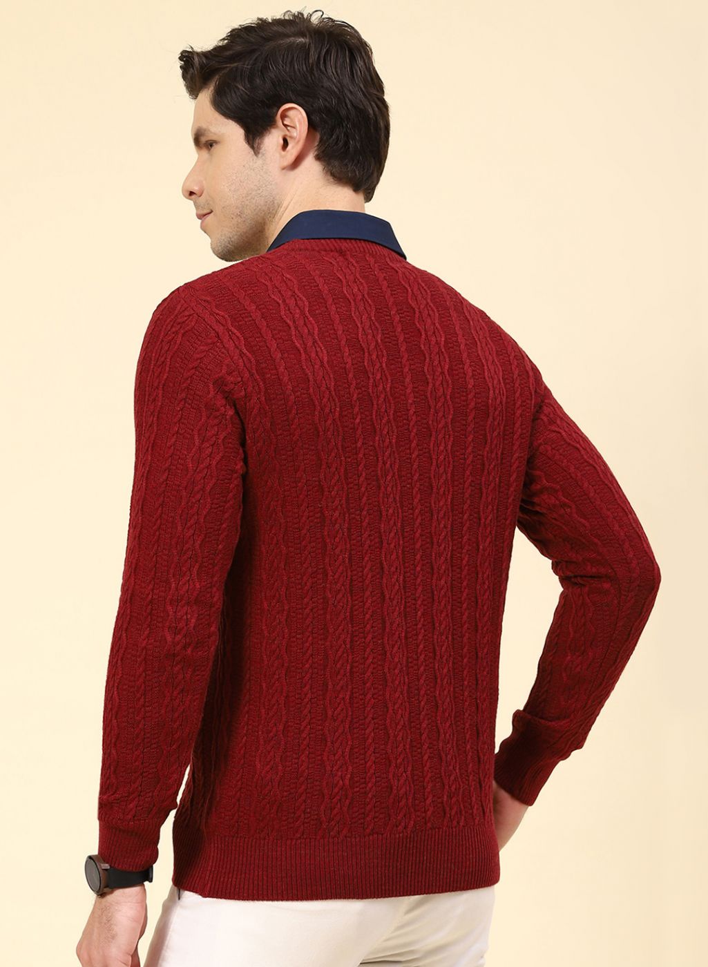 Men Purple Self Design Wool blend Pullover