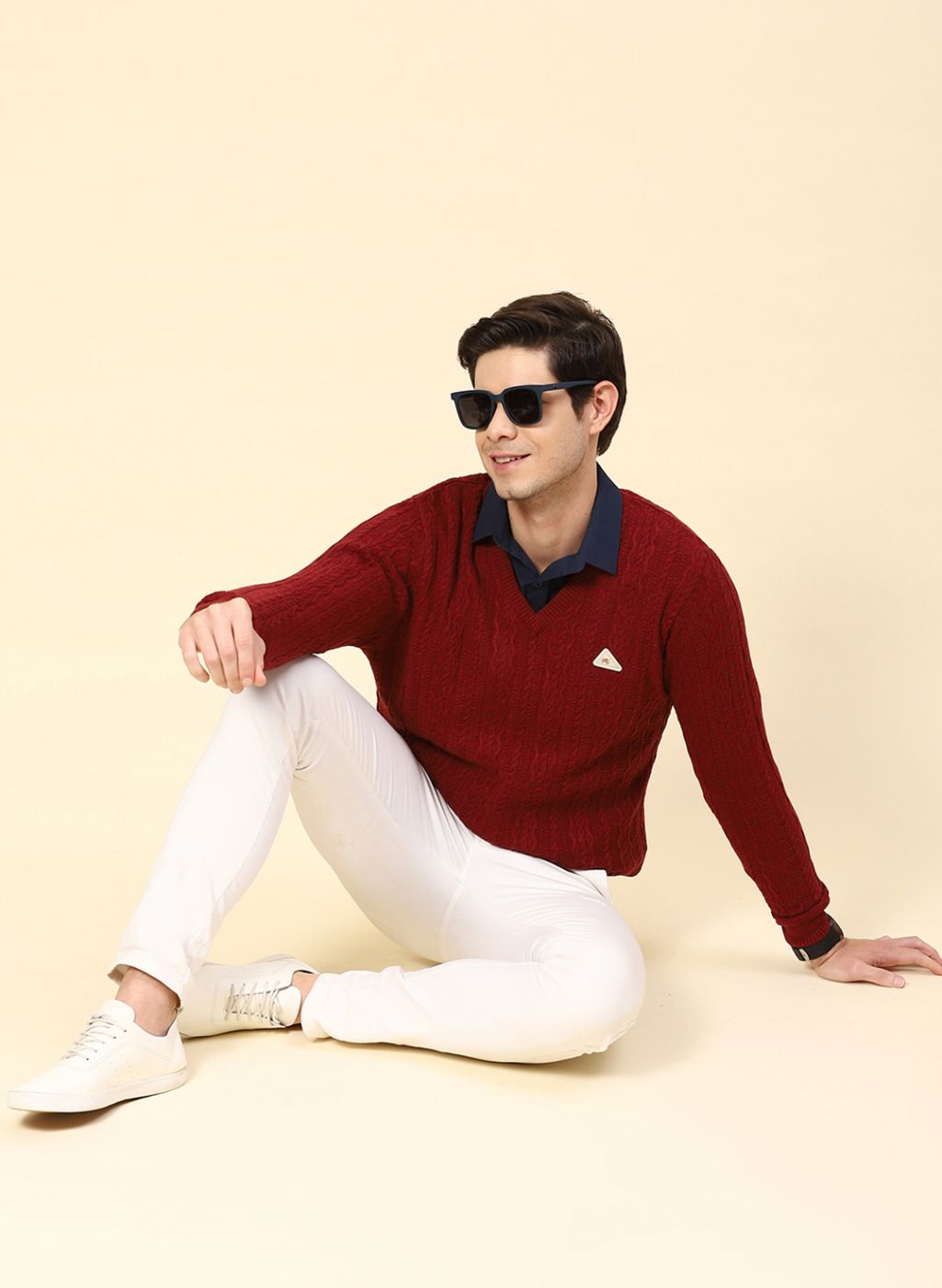 Men Purple Self Design Wool blend Pullover