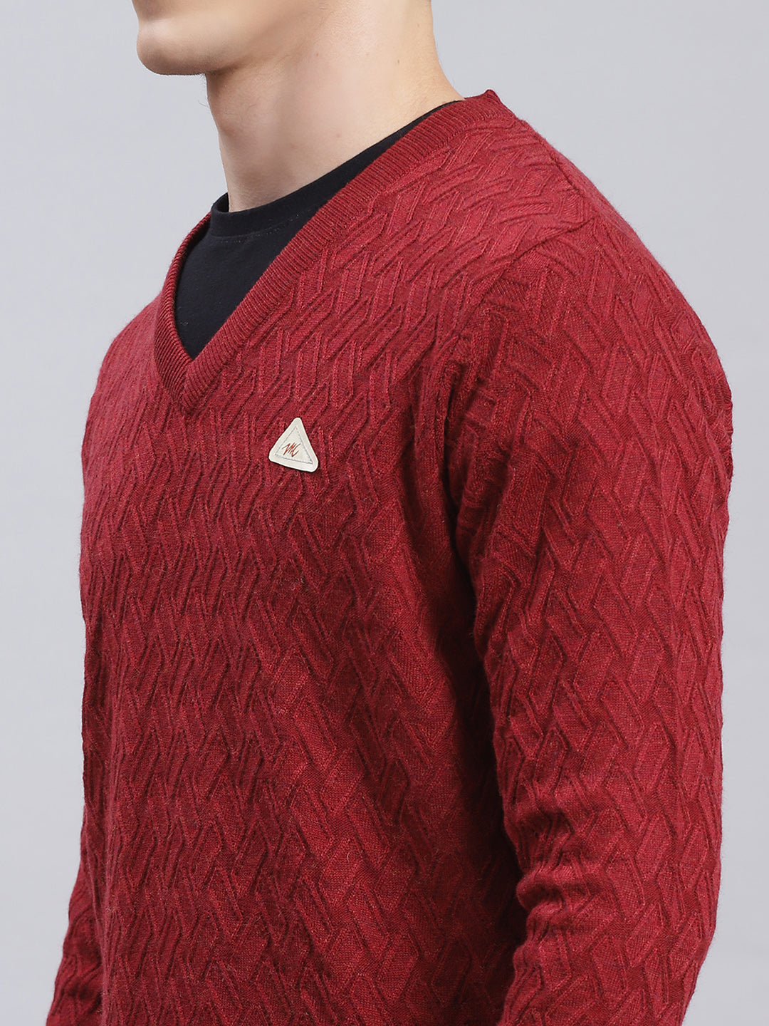 Men Maroon Self Design Wool blend Pullover