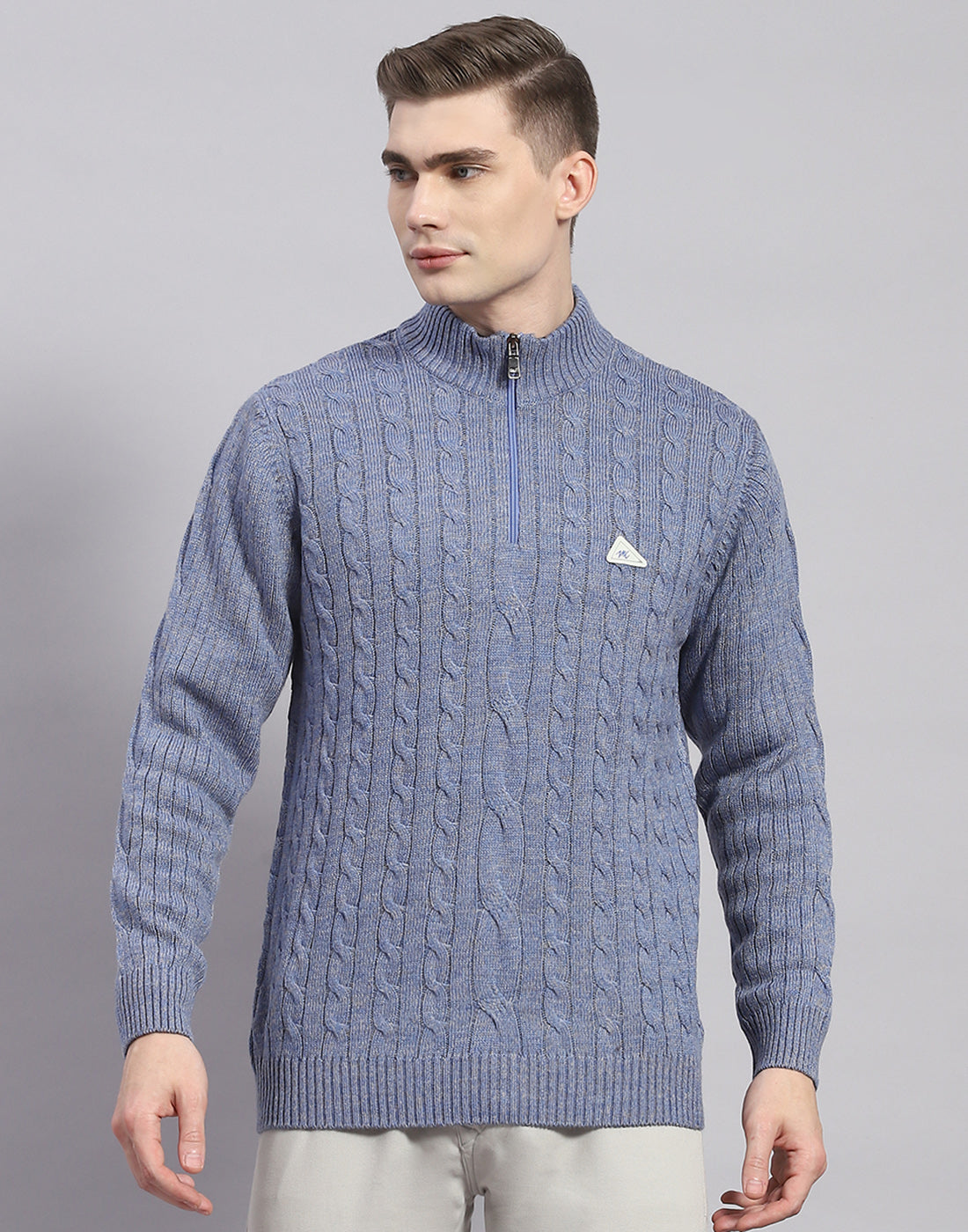 Men Blue Solid H Neck Full Sleeve Pullover