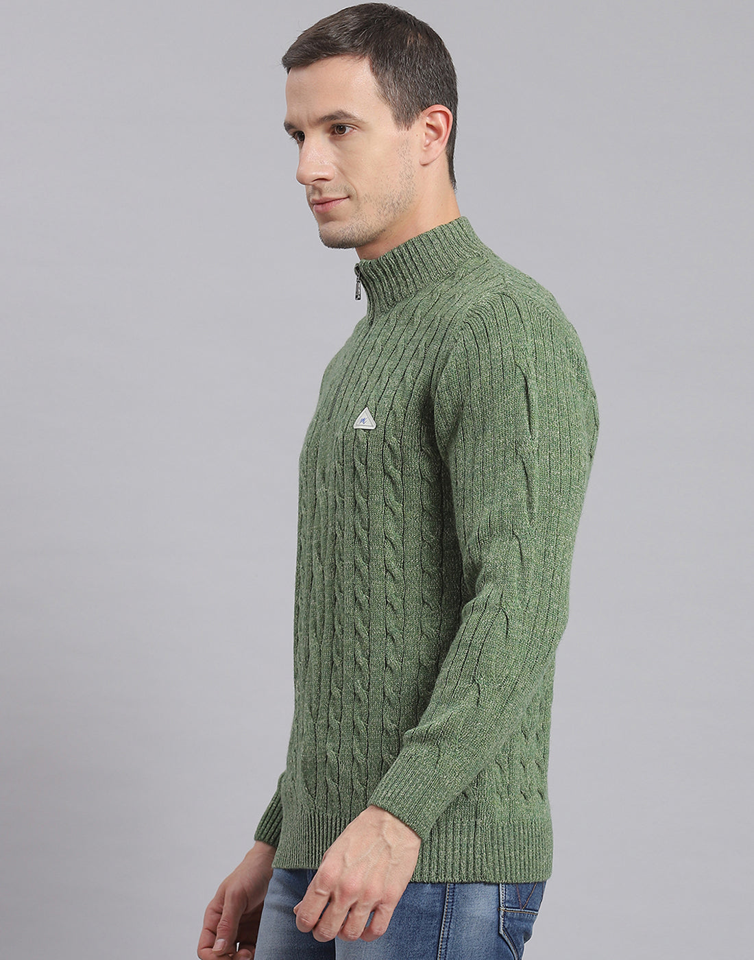 Men Green Self Design H Neck Full Sleeve Sweater