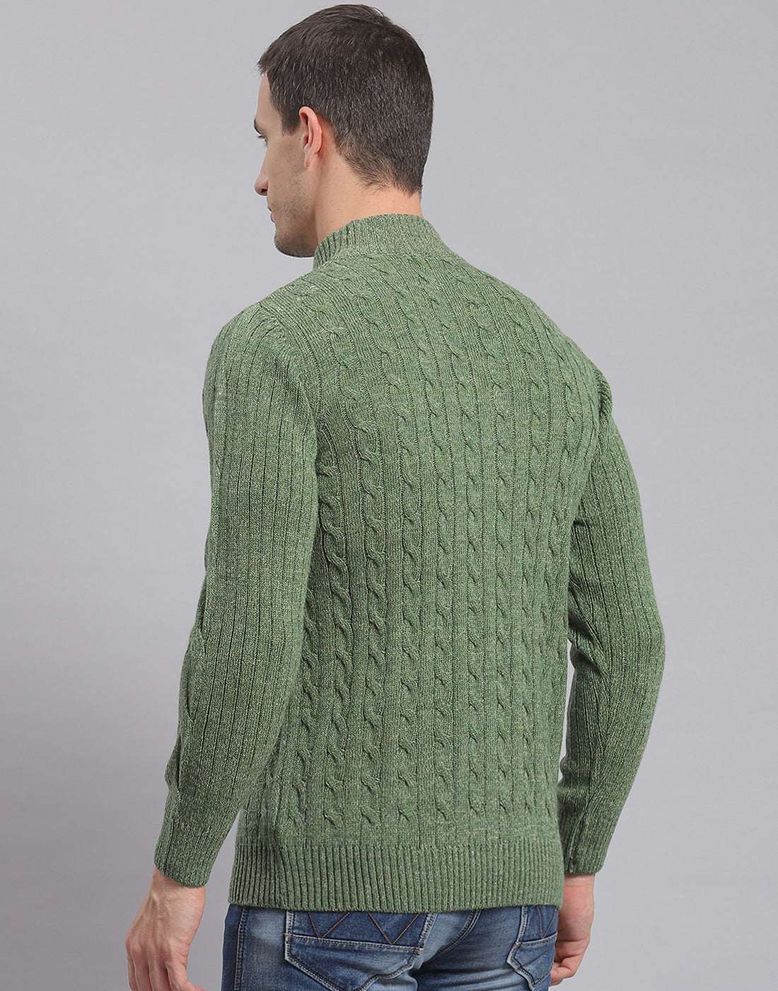 Men Green Self Design H Neck Full Sleeve Sweater