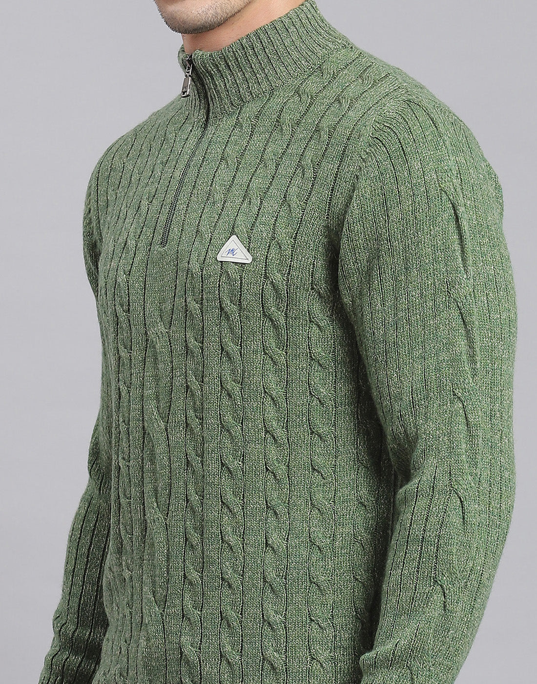 Men Green Self Design H Neck Full Sleeve Sweater
