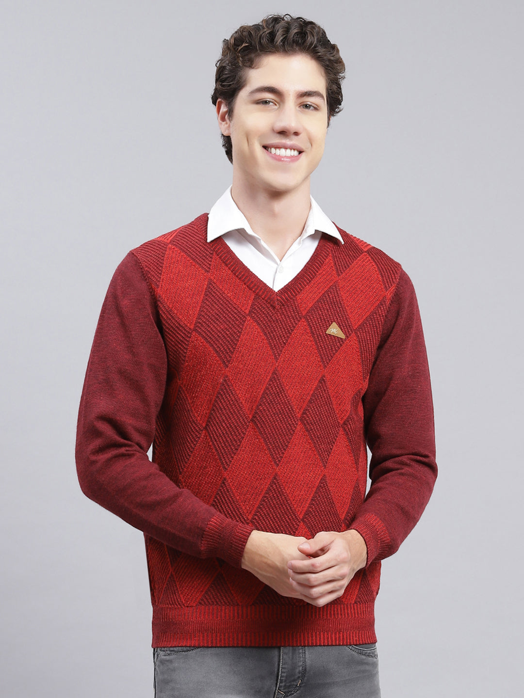 Men Maroon Printed Pure wool Pullover - Main Image