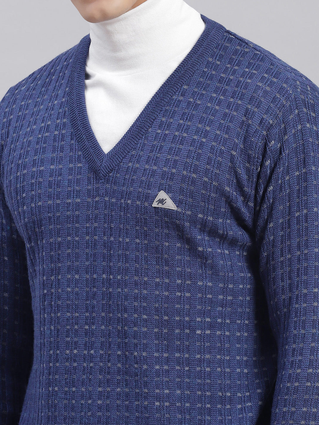 Men Blue Self Design V Neck Full Sleeve Sweaters/Pullovers