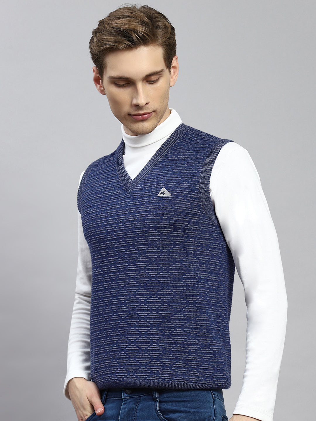 Men Blue Jaquard Sweater