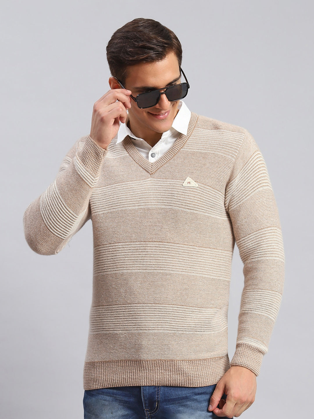 Men Beige Jaquard Lamb wool Pullover